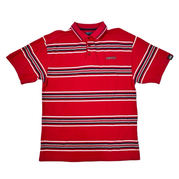 Vintage Mecca Polo Shirt Mens Large Red Striped Short Sleeve Casual 90s Hip Hop - Picture 1 of 7